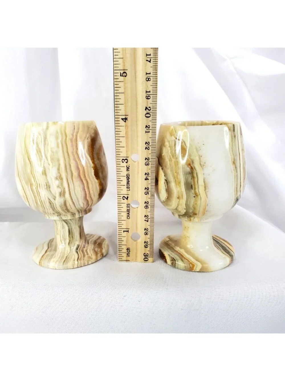 2 Hand-Carved Marble Onyx Cups Wine Goblets 4 Inches Tall DAMAGED